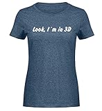 Titten: Look, I´m in 3D - Damen Melange Shirt -XL-Heather Navy