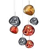 AYXRMX LED Pendelleuchte Modern Kreativer Lava Glas Hängelampe Unregelmäßige Form Bubble-Melt Kronleuchter E27 Mirrored Hängeleuchte für Bar Küche Esszimmer Esstischlampe Silber Deckenleuchte, 40CM
