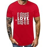 MRULIC Herren Oberteil T-Shirts Tops Kurzarm Rundhals Pullover Valentinstag Drucken Blusen Sommer Shirts (A6 rot,M)
