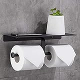 Gricol Toilettenpapierhalter mit Handyhalter Ohne Bohren Wandhalterung Doppelter Rollenhalter Klopapierhalter für Badezimmer (Schwarz)