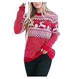 KOUYA Weihnachtspullover Damen Sweatshirt Rentier Elfe Strickpullover Stretch Pullover Rundhals Elegant Langarmshirts Lässiges Gestrickte Sweatshirts Bluse Oberteile S-4XL