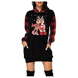 Abendkleid Damen Weihnachtskleid Pulloverkleid Reindeer Druck Sweatshirt Langarmshirt Festlicher Weihnachten Deko Hoodie Longpullover Mädchen Mode Oberteile Weihnachtspullover Winterkleid Partyk