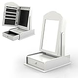 INTIRILIFE Schmuckkästchen 59x32x29 cm in BLÜTEN Weiss - 2-in-1 Schmuckschatulle und Tischspiegel mit Schublade zur Schmuck-Aufbewahrung - Schmuckbox Schmuckschränkchen Org