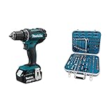 Makita DDF482RFJ Akku-Bohrschrauber 18 V, 54 W, Schwarz, Blau & Werkzeug GmbH P-90532 Werkzeug-Set 227-teilig 8 x 160