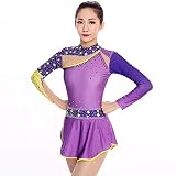 Rhythmische Gymnastik Trikots, Mädchen Frauen Kinder Hohe Elastizität Exquisite Atmungsaktive Langarm Wettkampfbekleidung,Lila,M