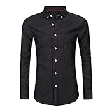 QWERD Jeanshemd Herren Denim Shirt Langarm Western Normale Passform Freizeithemden Einfarbig Jeanshemd Herren Denim Shirt Langarmhemd Cowboy-Style Freizeit Hemd männer Kent-Kragen Business C