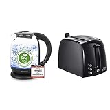 Emerio WK-119255 TESTSIEGER Haus & Garten Test 02/2019, Glas Wasserkocher mit Temperaturwahl, 2200 Watt, Edelstahl, 1.7 liters & Russell Hobbs Toaster Textures+, 850W, Toaster schw