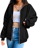 L&ieserram Damen Hoodie Jacke Oversize Vintage Reißverschluss Kapuzenjacke Zip Up Kapuzenpullover Sweatshirt mit Kapuze 90er Y2K E-Girl Übergangsjacke (A Schwarz, S)