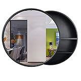 Spiegel Wand Bad Spiegelschrank Badezimmerspiegel Mit Regal Schrank Wand-Make-up Eitelkeit Runden Hängeschrank Mit Schiebetürtrennwand (Color : Black, Size : 50 * 50 * 13cm)