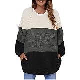 AIVEI Damen Mode Lässig Lose Kontrastfarbe Verdickter Plüsch Pullover Gestreifter Pullover Lose Lässige Pullover Langarm Pullover College Sty