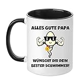 TASSENTICKER - Alles Gute Papa. Wünscht dir Dein Bester Schwimmer - Geschenk - Vatertag - Kaffeetasse - Tasse für Männer - lustig - Geburtstag - Geschenkidee (Schwarz)