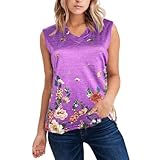 Damen T-Shirt Druck Ärmellos Lässig V-Ausschnitt Tops Damen Lässige Weste Tanktop Blumendruck V-Ausschnitt Ärmellos Sommer T-Shirts Damen Cami Top Weste Bluse Druck Tanktops Lose Damenob