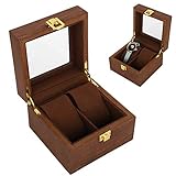 Brrnoo Uhr Vitrine Gehäuse, 2 Slot Holzuhr Aufbewahrungsbox Clamshell Watch Organizer Uhr Geschenkbox Schwarz Walnuss Farb