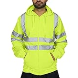 Herren Hohe Sichtbarkeit Kapuzenpullover Workwear Warnschutz Hoodie Reflektierend Sicherheitsjacke Atmungsaktiv Langarm Kapuzenpulli Sweatshirt Arbeitsjacken für Herren W