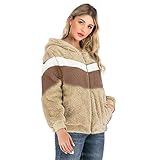 HDBCNC Fleecejacke Damen,Herbst/Winter Langarm-Nähte Plüschjacke Mit Kapuze Loser Pullover-Beige, 3XL