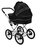 SKYLINE Klassisch Retro Stil Kombi-Kinderwagen Buggy 3in1 Reise System Autositz (Isofix) (Schwarz/14'Luft Bereifung)