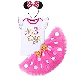 FYMNSI Baby Mädchen Mein 3. Geburtstag Outfit Minnie Maus Kostüm Gepunktet Tütü Rock Baumwolle Kurzarm T-Shirt Tops mit Ohr Stirnband 3tlg Bekleidungsset Fotoshooting Rose 3 J