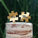Cake Topper Puzzle, Mr & Mrs, Mr & Mr, Mrs & Mrs, Hochzeit, Verlobung, Acryl/Holz, Tortenstecker, Tortenfigur, Tortendeko, Hochzeitstorte, Herr und Frau, Tortenständer (Gold, Mrs & Mrs)
