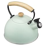 Navaris Teekessel zum Wasser Aufkochen - 2,5l Wasserkessel Flötenkessel Wasserkocher aus Edelstahl - Pfeifkessel für alle Herdarten - in Mint Grü