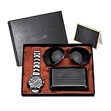Sgxiyue Männer Uhren Set Quarz Armbanduhr Kreditkarten Fall Sonnenbrille Geschenk Set Geburtstag Danksagung Weihnachten Geschenke (Color : Black1)