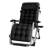 DQCHAIR Komfortable Schwerelosigkeit Recliner Terrasse Faltbare Einstellbare Outdoor-Büro Strand Extra breite Terrasse Liegestuhl Mit Kissen Unterstützt 200 kg (Color : Black)