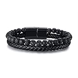 Lederarmband Schwarz Lavastein Herren Armband : TEMPBEAU Herren Geflochtenes Armbänder mit Perlen Mehrreihiges Magnet Verschluss für Männer Parfum Diffusor 8.46'' Läng