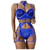 NEEKY Damen Dessous Set mit Strumpfgürtel Sexy BH und Panty Underwire Dessous Sets Frauen Reizwäsche Strapse Set Reizvolle Lingerie Unterw