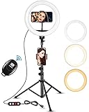 Ringlicht 10' mit 67 Zoll Stativ, Ringlicht mit Stativ und Bluetooth Fernbedienung,LED Ringleuchte 3 Farbe und 10 Helligkeitsstufen,Selfie Ringleuchte für Selfie/Live-Stream/Makeup/YouTube/Tiktok