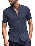 COOFANDY Herren Hemd Sommerhemd Kurzarm Herrenhemden aus Leinen Regular Fit Sommershirt für Männer Navyblau M