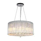 ZZYJYALG. LED K9 Kristall Drum Stoff Leuchter modernes hängendes Licht, Stoff Schatten Chrom-Metalltropfen Decke hängende Lampe for Schlafzimmer Stairwell Bedside Küche Hall Hotel Wohnzimmer Innen H