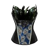 Bustier Korsett Damen Mädchen Pfau Stickerei Prinzessin Burlesque Überbrust Korsett Gothic Feder Kleidung Body Shaper Bustier-2871Black_XXL