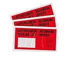 baytronic Begleitpapiertaschen/Lieferscheintaschen/Dokumententaschen/Versandtaschen, DIN lang, rot schwarz bedruckt'Lieferschein/Rechnung' in 11 verschiedenen Sprachen (250 Stück)
