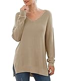 GRECERELLE Damen Pullover Sweatshirt Damen Casual Klassisch Einfarbig Pullover Knit V Ausschnitt Langarm Jumper Tops Bluse T-Shirt für Winter Herbst Frühling, 11 Khaki, L