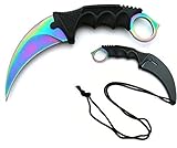 KOSxBO® CSGO Knife - Karambit Messer Mehrfarbig 19 cm - Tactical Hunter Knife Rainbow Edition - Counter Strike Global Offensive Skin - Regenbogen Neck