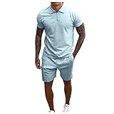 JIAYOUA Herren Sportanzug T-Shirt Shorts Outfit 2-Teiliges Oversize Sommer Trainingsanzug Kurzarm Stehkragen Tops Kurze Hose Freizeitanzüge Jogginganzug für Männer Fitness Gym Running