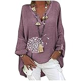 Damen Lose Leinen Langarmshirt Oversize Pullover Casual Leinen Sweatshirt Longshirt Damen Oberteile Leinen Tshirt Langarm Shirt Bluse Tunika Longshirt Damen Ob