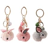 Amosfun 3 Stück Schöne Kaninchen Schlüsselbund Cartoon Kunstpelz Hase Tasche Anhänger Plüsch Kaninchen Schlüsselring Schlüsselhalter Auto Hängen Ornament für Ostern Kinder M