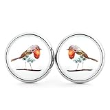 SCHMUCKZUCKER Damen Edelstahl Ohrstecker Motiv Rotkehlchen Weihnachtsohrringe Silber Weiss 14