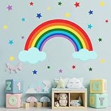 N+A Linyapry Wandaufkleber mit bunten Regenbogen- und Wolken-Sternen zum Abziehen und Aufkleben wasserdicht abnehmbar für Kinderzimmer Schlafzimmer Wohnzimmer Wanddekoration 105 x 75 cm 4 Bög