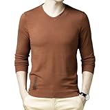 Segindy Herren Pullover Herbstmode V-Ausschnitt Pullover Langarm Reine Farbe Bequem Lässig Allgleiches Strickpullover 3XL
