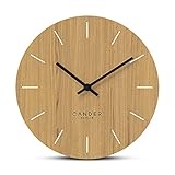 Cander Berlin MNU 2730 E Wanduhr Holz 30 cm Holzuhr lautlos geräuschlos modern Eichenfurnier modern Vintage ohne Tickgeräusche Wohnzimmer analog