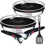 Tefal Ingenio Induktion Pfannenset 7 teilig, 24 + 28 cm mit Abnehmbaren Griff, Antihaft Pfanne, Titanium Excellence Antihaftversiegelung, Induktionsherd geeignet, Backofen geeignet, Spü