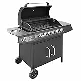 Montloxs Gasgrill 6+1 Brenner Grillwagen mit Räder Edelstahl-Brenner Campinggrill Schw