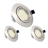 LED Einbaustrahler GU10 7W, 3er Set LED Deckenspot Schwenkbar 230V 3000K Warmweiß, 600lm, Runden Chrom gebürstet Deckeneinbauleuchten für Deckenspots Küche, Badezimmer, W