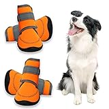 Zeraty Hundeschuhe Pfotenschutz, Anti-rutsch Sole passend für mittlere und große Hunde, Orange / 4 Stück