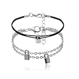 Bywenzai Armband Gothic Punk Lover Lock Anhänger Kettenarmband Set Für Frauen Punk Pu Leder Vorhängeschloss Armband Charm Armband Armreif Paar Schmuck S