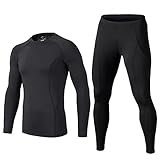 Echinodon Kinder Sportunterwäsche Fußball Kompressionsshirt + Kompressionshose Kompressionsunterwäsche Set Funktionsunterwaesche Set für Fitness Running Fußballtraining Radsport Schwarz 158