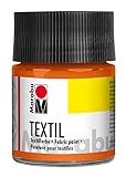 Marabu 17160005013 - Textil Stoffmalfarbe orange 50 ml, Stoffdruckfarbe auf Wasserbasis, für helle Stoffe, waschbeständig bis 60°C, weicher Griff, einfache Fixierung durch Bügeln o. Back
