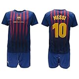 Komplett Offiziell Shirt und Short Fußball Lionel Leo Messi 10 Barcelona Blau Grana Home Saison 2018-2019 Replica OFFIZIELLE mit Lizenz (14 Jahre)