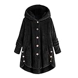 MRULIC Damen Winter Wärme Softshell Pullover Flauschige Kapuzenpullover Mantel Fleece Fell Hoodie Sweatshirt Mantel Parka (EU-46/CN-3XL, A-Schwarz)